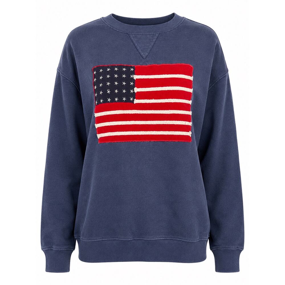 Simply Southern Navy American Flag Sweatshirt Large Patriotic Pullover Cozy